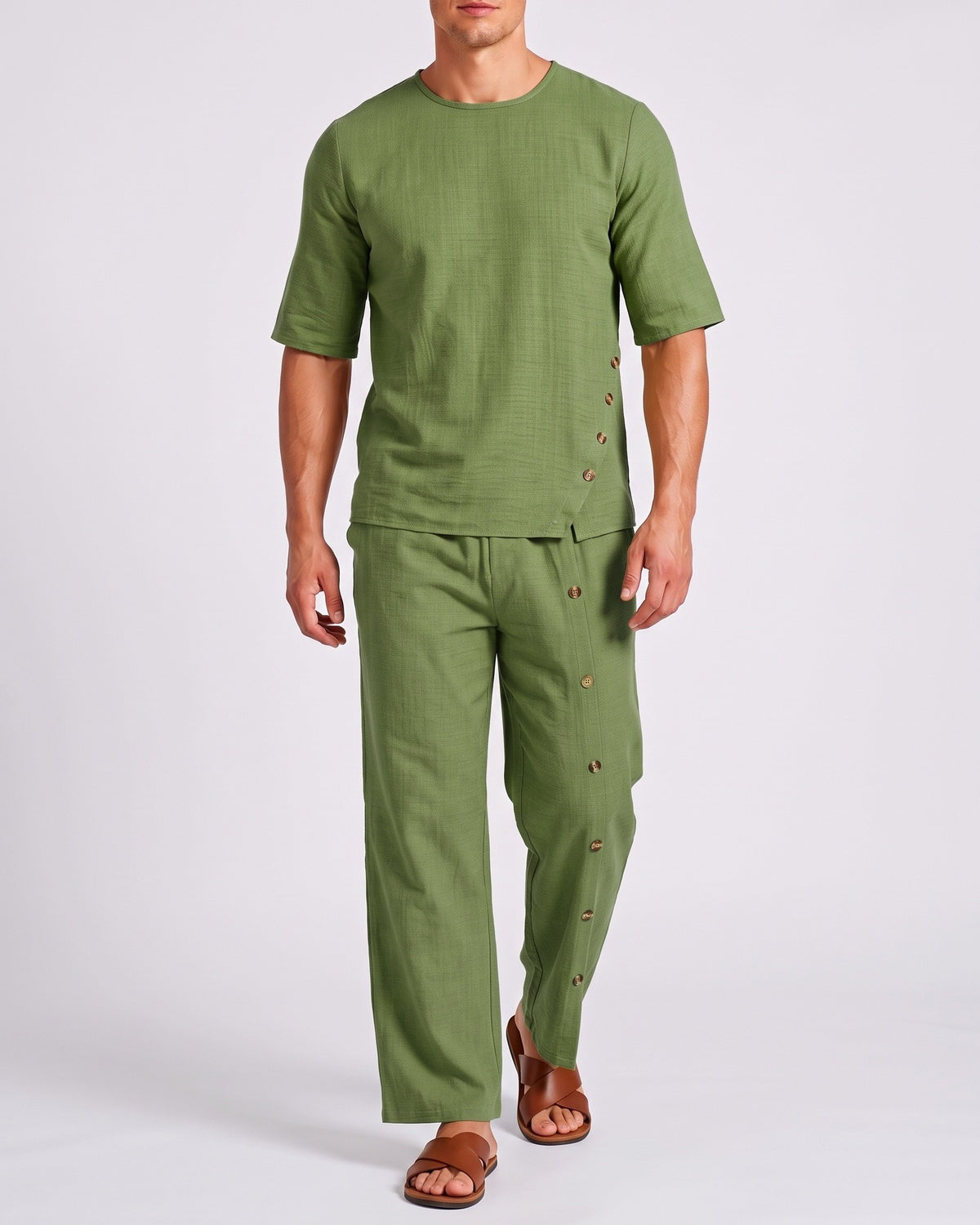 KZZ Men's Casual Button-Up Shirt and Pants Suit