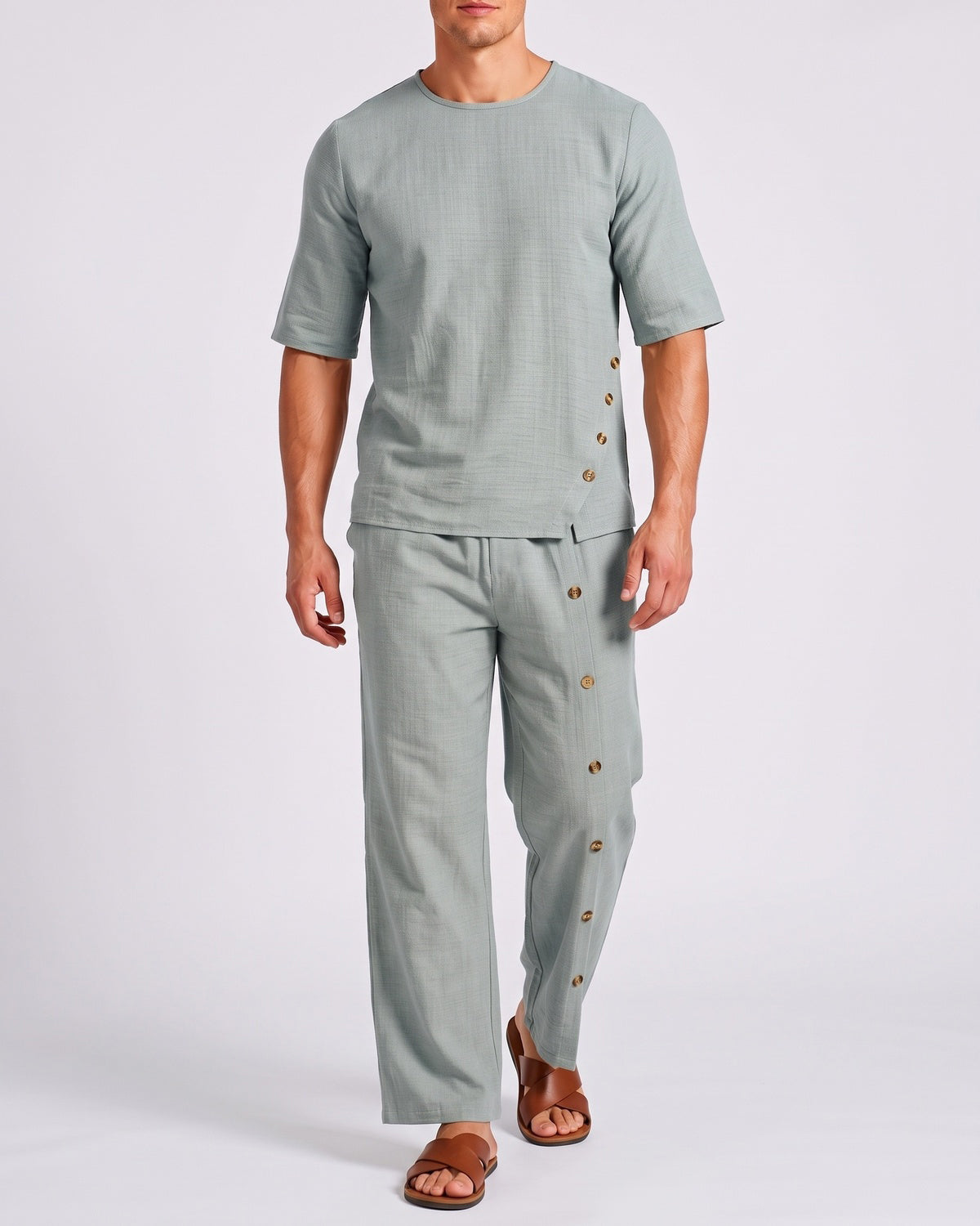 KZZ Men's Casual Button-Up Shirt and Pants Suit