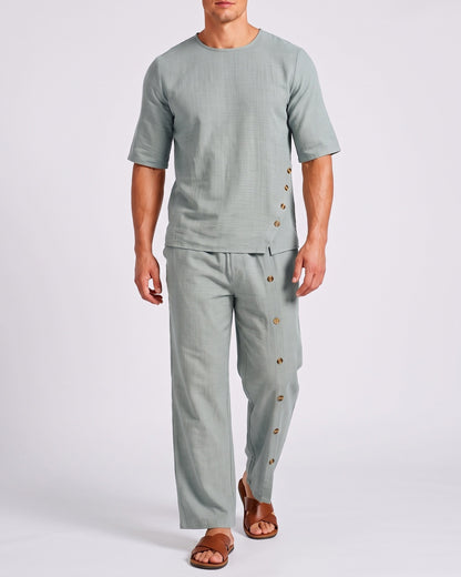 KZZ Men's Casual Button-Up Shirt and Pants Suit