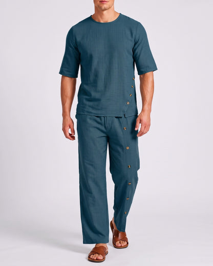 KZZ Men's Casual Button-Up Shirt and Pants Suit