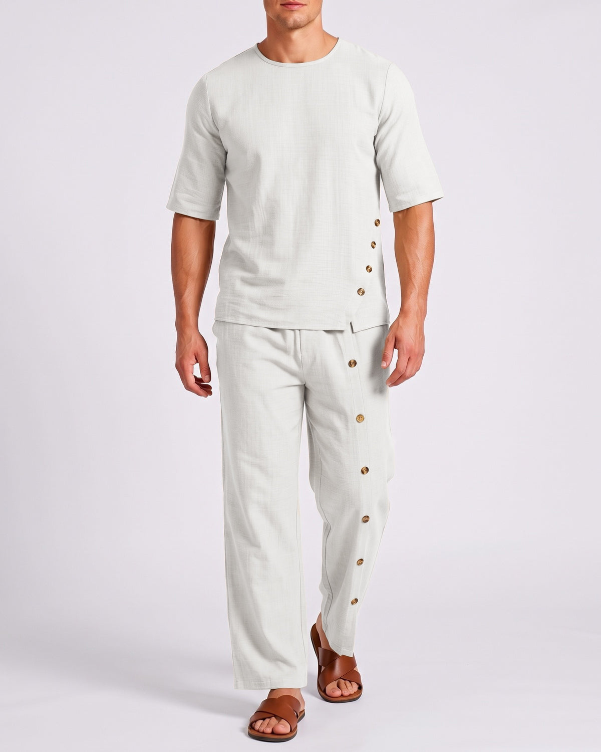 KZZ Men's Casual Button-Up Shirt and Pants Suit