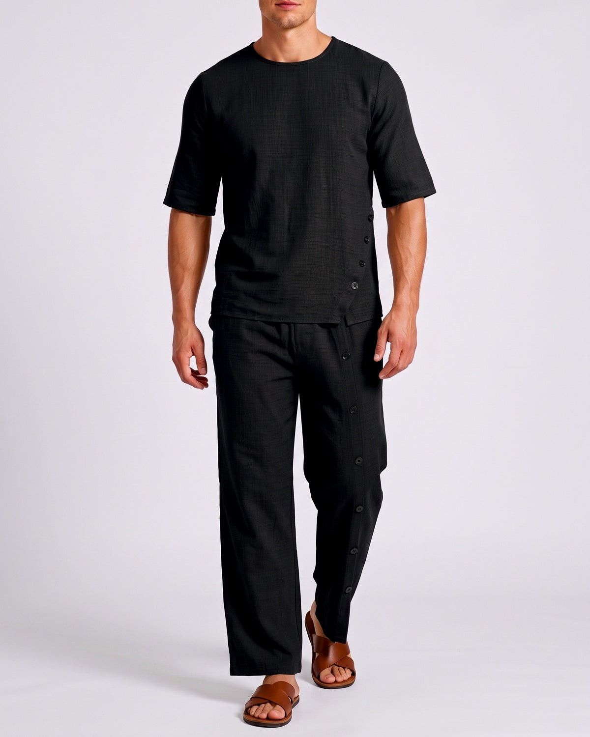 KZZ Men's Casual Button-Up Shirt and Pants Suit