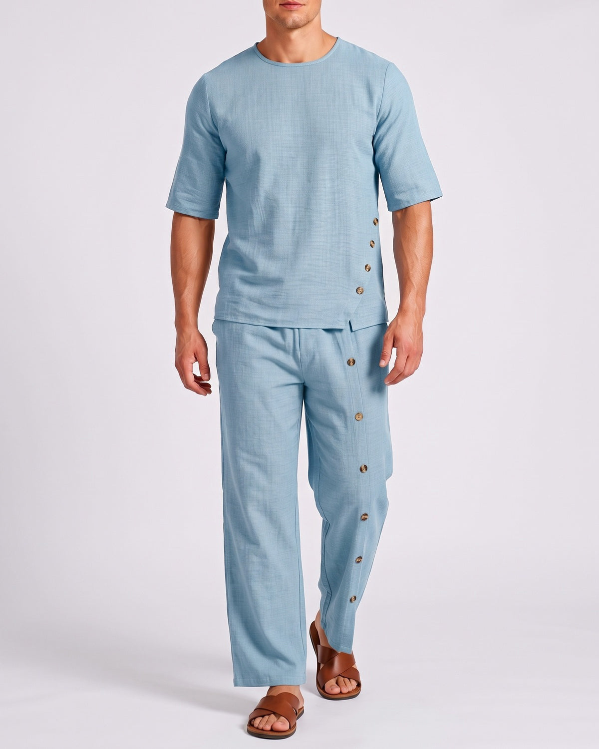 KZZ Men's Casual Button-Up Shirt and Pants Suit