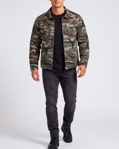 KZZ Men's camouflage military jacket, zip-up camouflage print coat, long sleeves with chest pocket