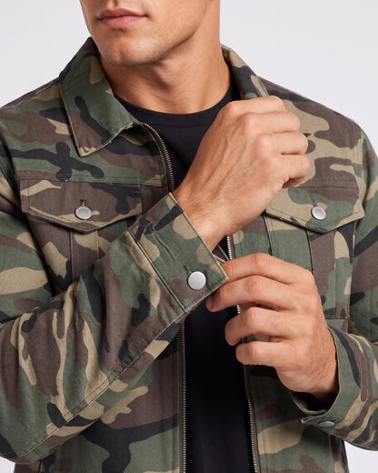 KZZ Men's camouflage military jacket, zip-up camouflage print coat, long sleeves with chest pocket