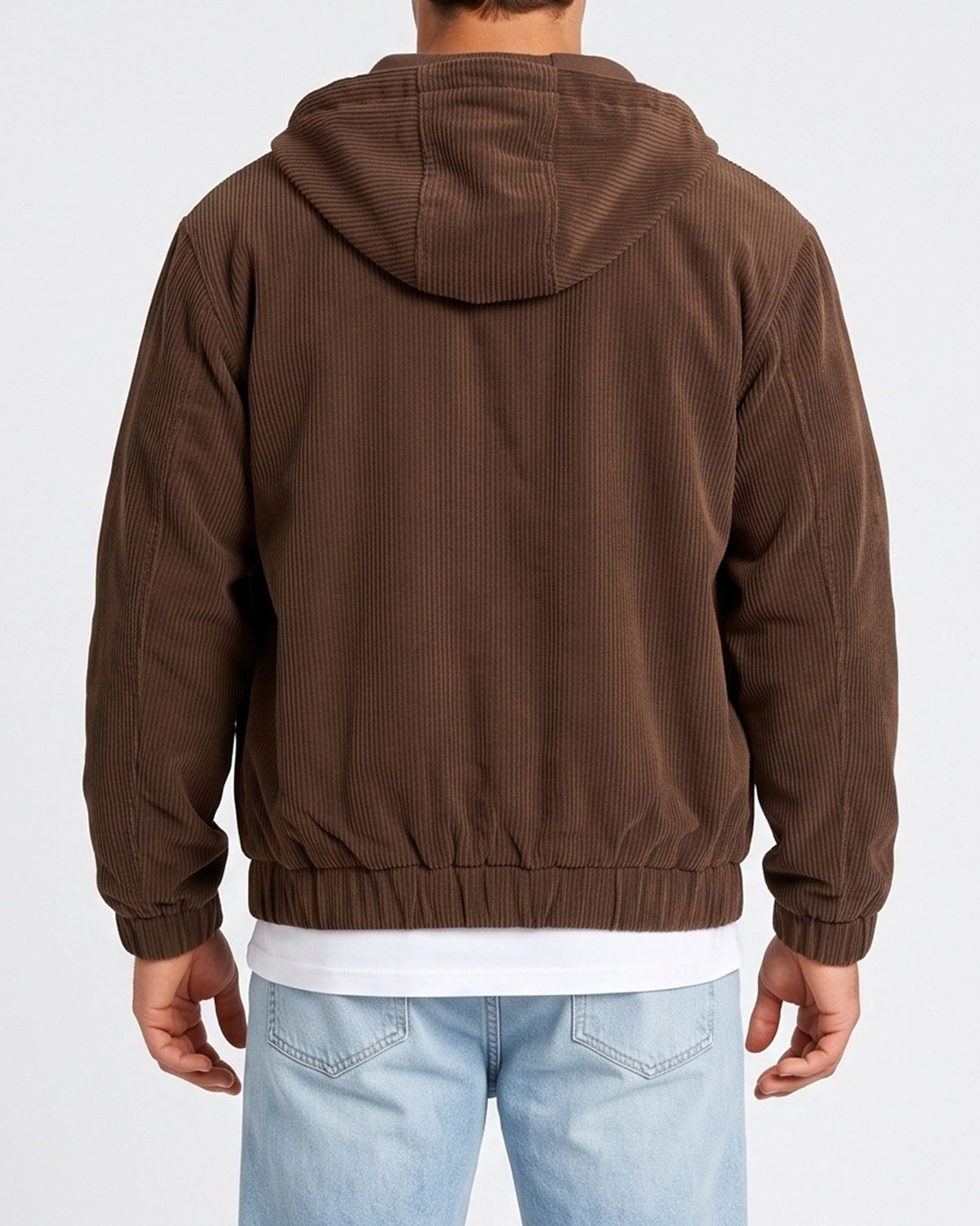 KZZ Men's Corduroy Hooded Retro Fashion Solid Color Jacket