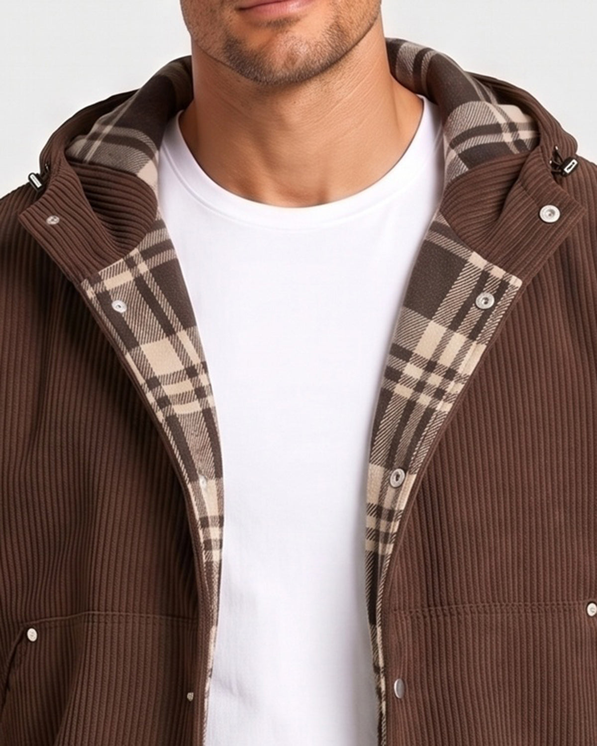 KZZ Men's Corduroy Hooded Retro Fashion Solid Color Jacket