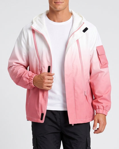 KZZ Men's Gradient Long-Sleeve Hooded Work Jacket