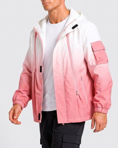 KZZ Men's Gradient Long-Sleeve Hooded Work Jacket