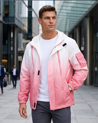 KZZ Men's Gradient Long-Sleeve Hooded Work Jacket