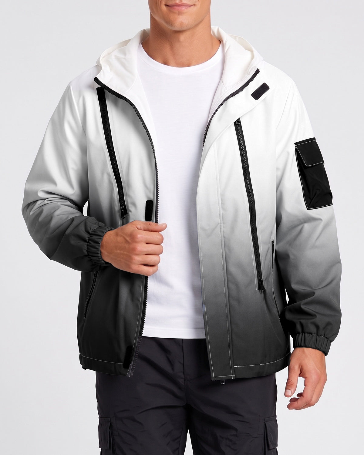 KZZ Men's Gradient Long-Sleeve Hooded Work Jacket