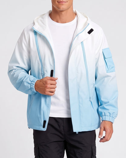 KZZ Men's Gradient Long-Sleeve Hooded Work Jacket