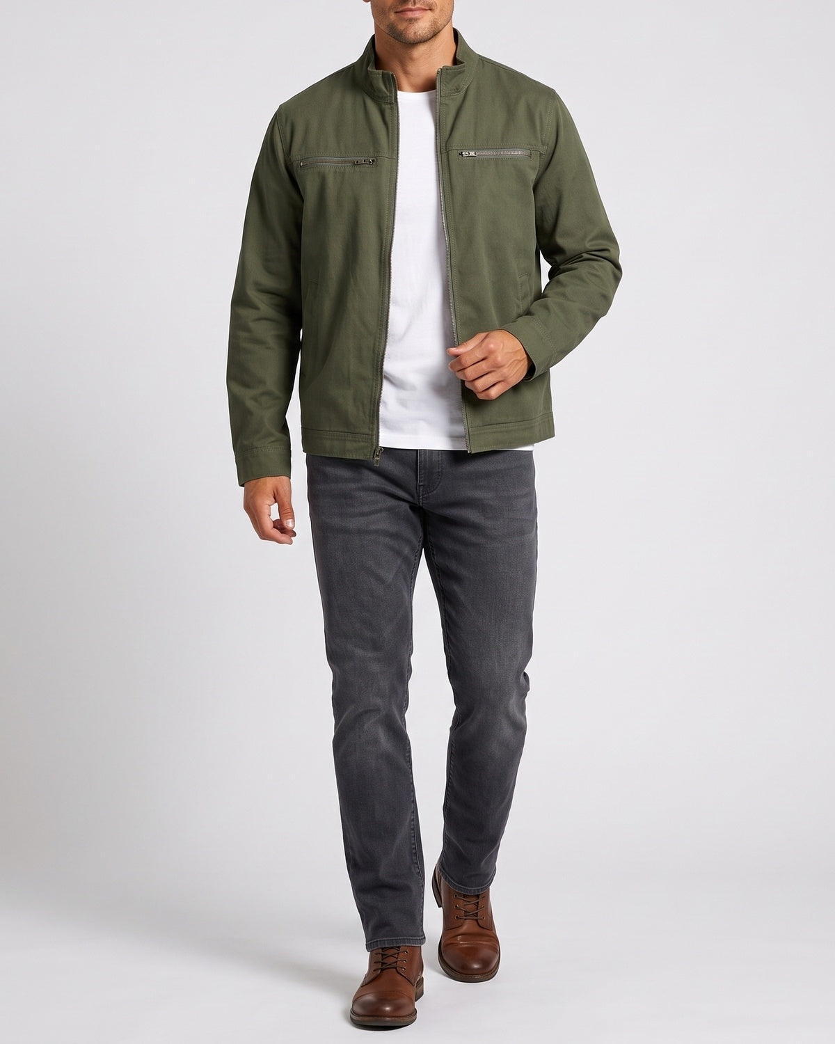 KZZ Men's Retro Loose Long-Sleeved Jacket Casual Work Jacket