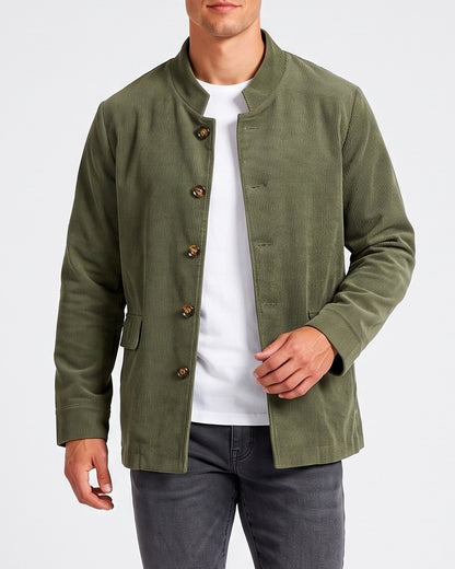 KZZ Men's solid color stand-up collar button pocket cardigan