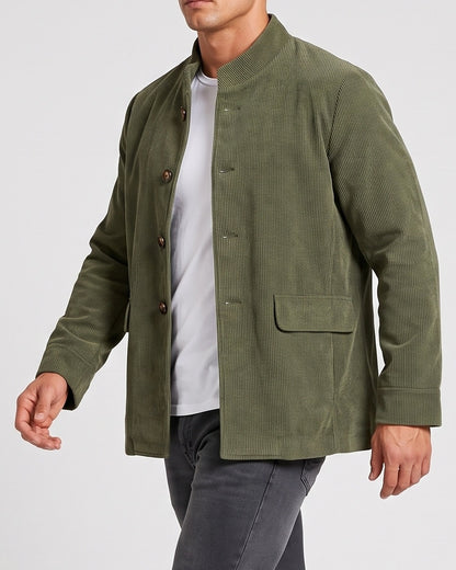 KZZ Men's solid color stand-up collar button pocket cardigan