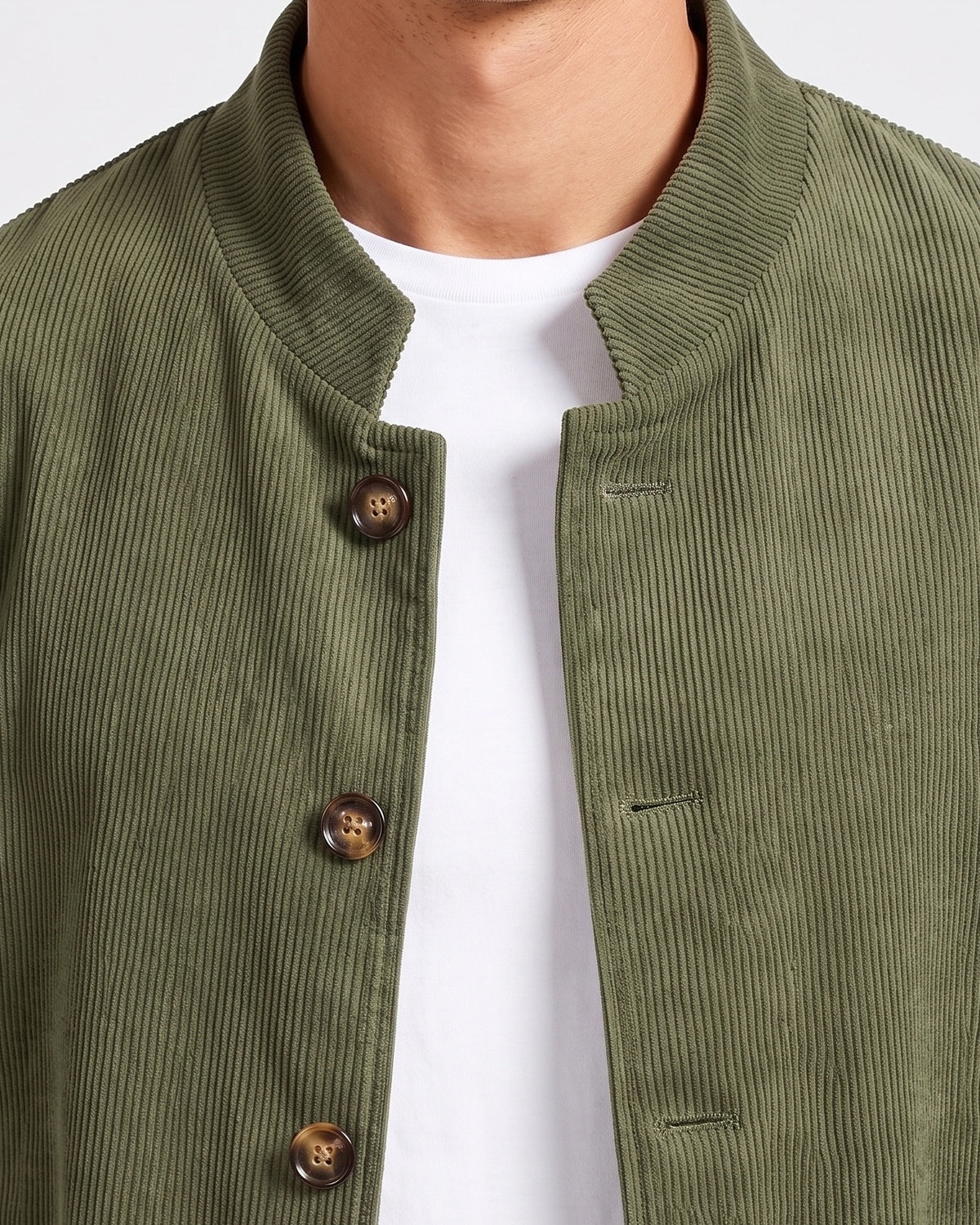 KZZ Men's solid color stand-up collar button pocket cardigan