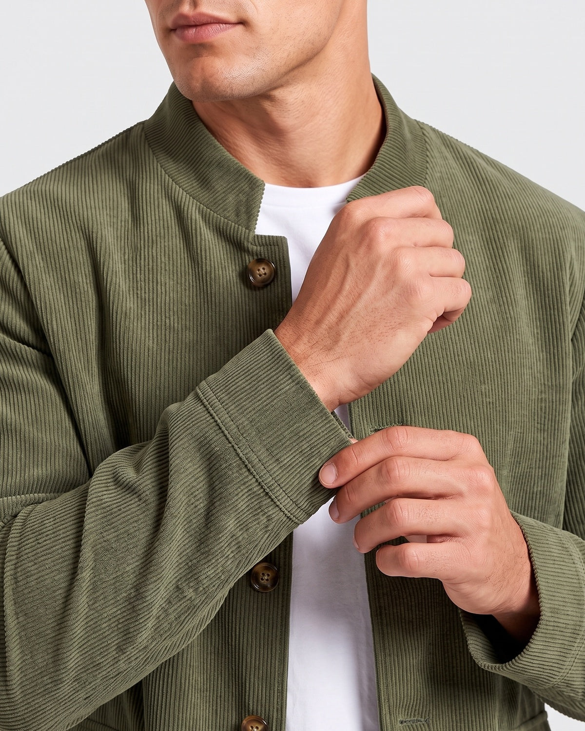 KZZ Men's solid color stand-up collar button pocket cardigan