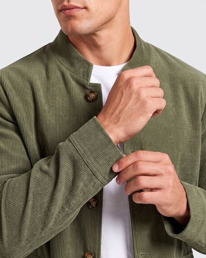 KZZ Men's solid color stand-up collar button pocket cardigan