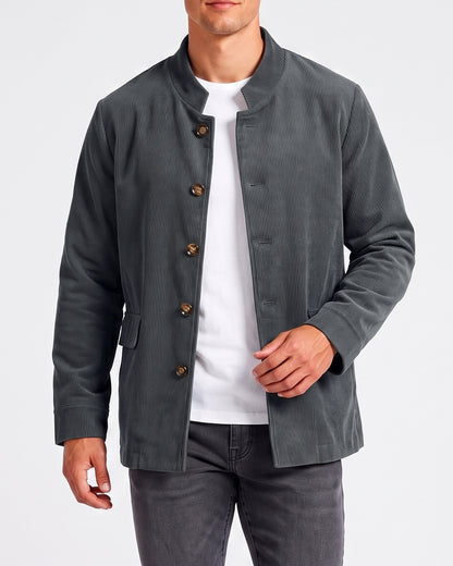KZZ Men's solid color stand-up collar button pocket cardigan