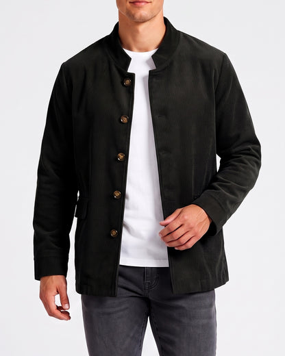 KZZ Men's solid color stand-up collar button pocket cardigan