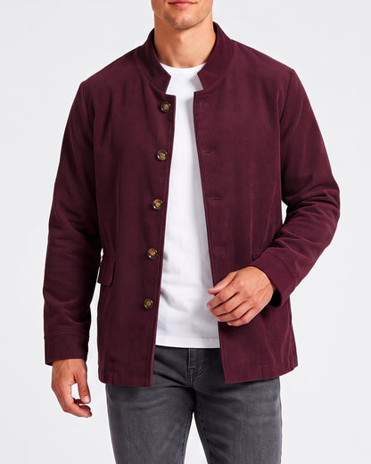 KZZ Men's solid color stand-up collar button pocket cardigan