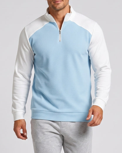 KZZ Men's waffle-print color-blocked stand-up collar long-sleeved T-shirt