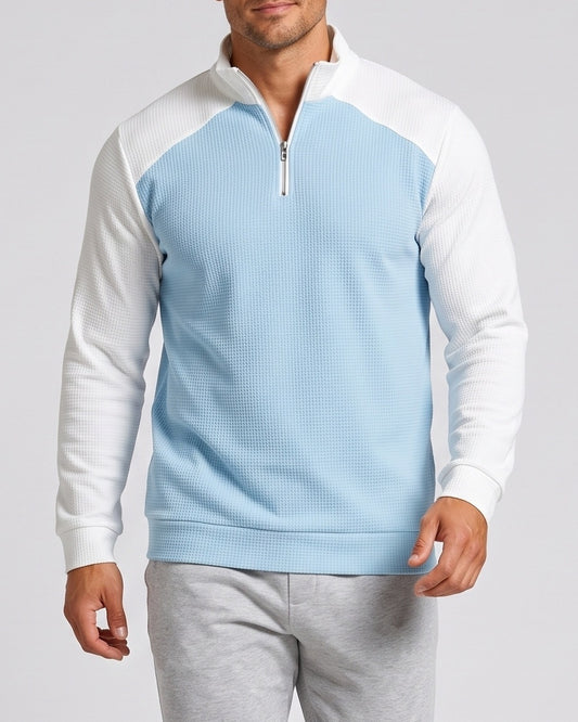KZZ Men's waffle-print color-blocked stand-up collar long-sleeved T-shirt