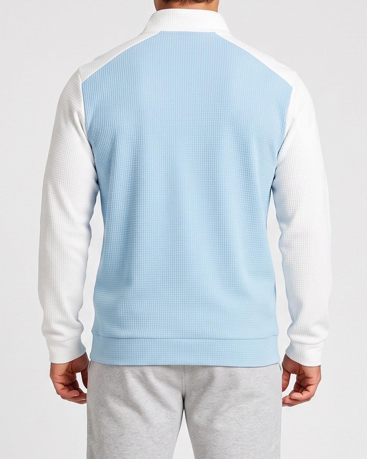 KZZ Men's waffle-print color-blocked stand-up collar long-sleeved T-shirt