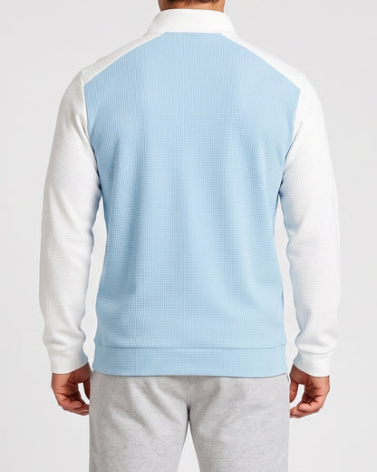 KZZ Men's waffle-print color-blocked stand-up collar long-sleeved T-shirt