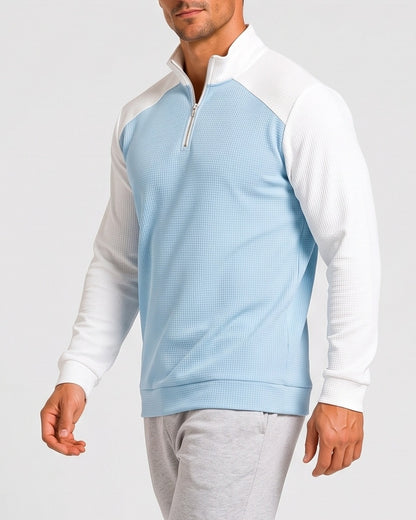 KZZ Men's waffle-print color-blocked stand-up collar long-sleeved T-shirt