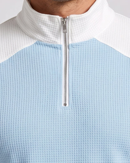 KZZ Men's waffle-print color-blocked stand-up collar long-sleeved T-shirt