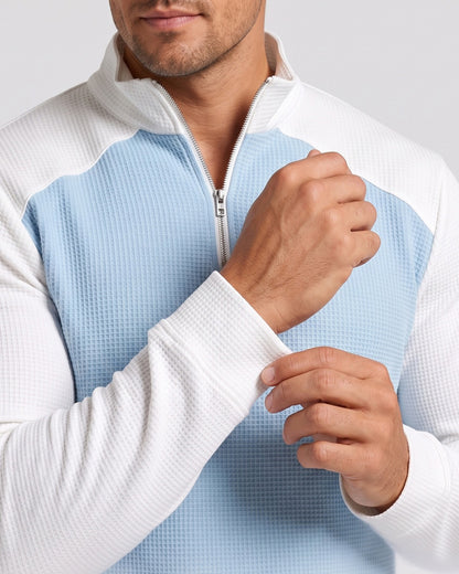 KZZ Men's waffle-print color-blocked stand-up collar long-sleeved T-shirt