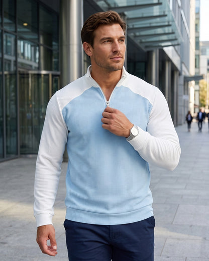 KZZ Men's waffle-print color-blocked stand-up collar long-sleeved T-shirt