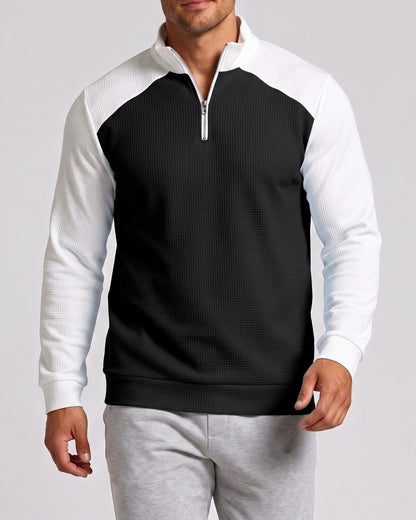 KZZ Men's waffle-print color-blocked stand-up collar long-sleeved T-shirt