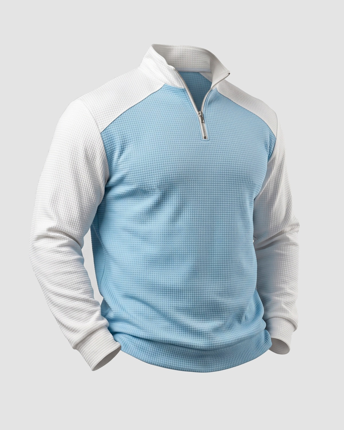KZZ Men's waffle-print color-blocked stand-up collar long-sleeved T-shirt