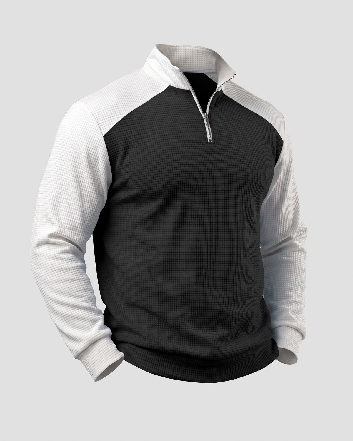 KZZ Men's waffle-print color-blocked stand-up collar long-sleeved T-shirt