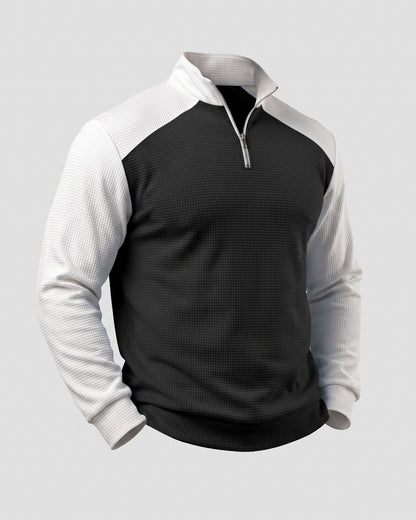 KZZ Men's waffle-print color-blocked stand-up collar long-sleeved T-shirt