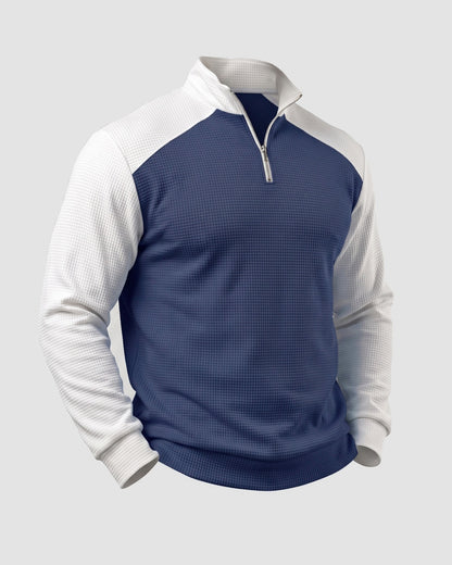 KZZ Men's waffle-print color-blocked stand-up collar long-sleeved T-shirt