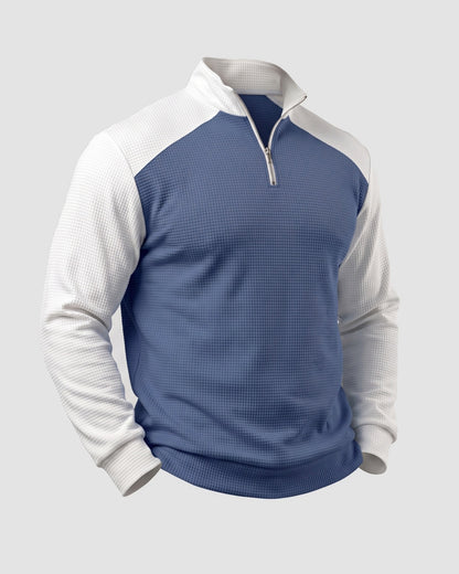 KZZ Men's waffle-print color-blocked stand-up collar long-sleeved T-shirt