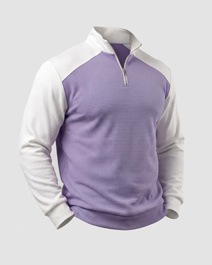 KZZ Men's waffle-print color-blocked stand-up collar long-sleeved T-shirt