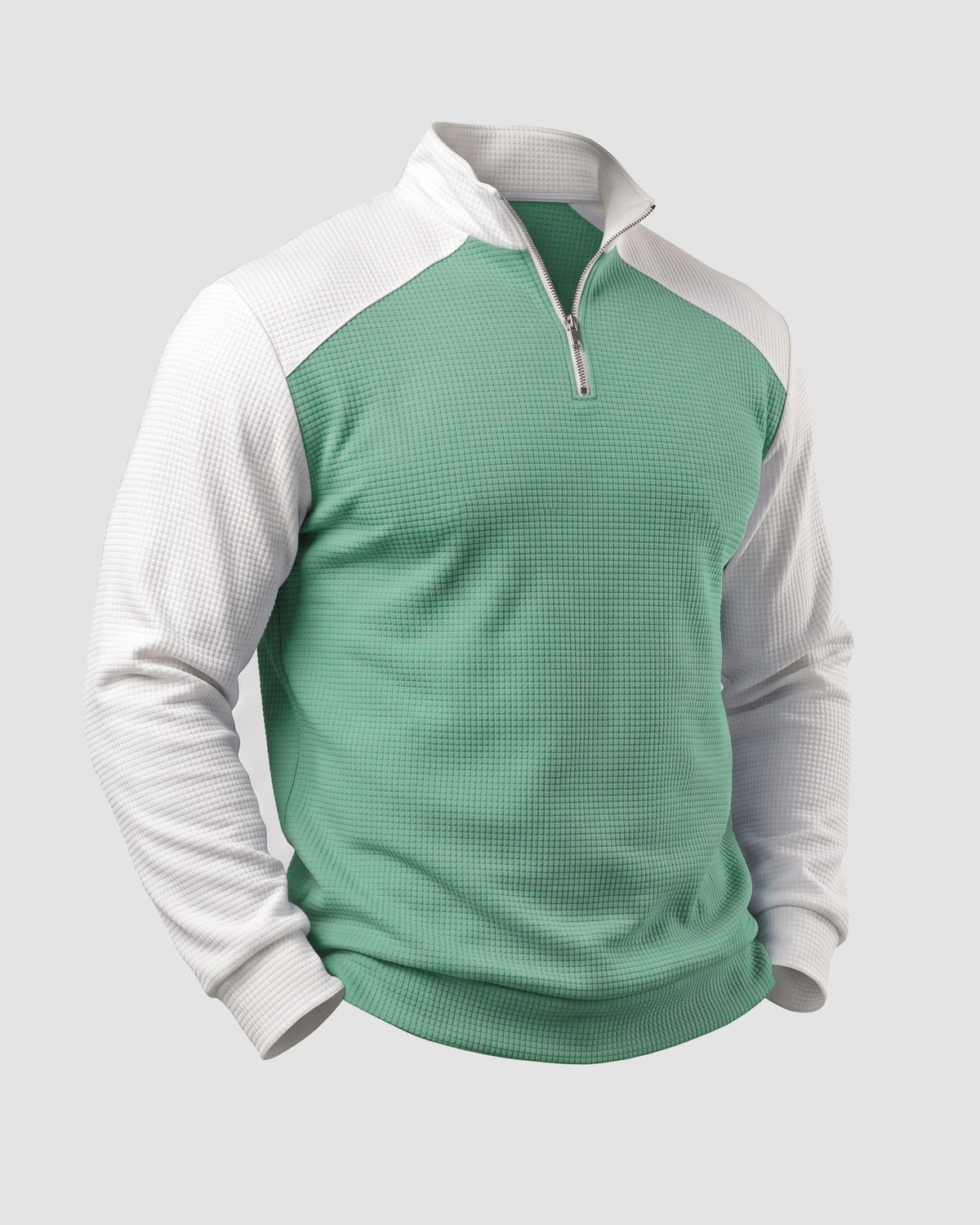 KZZ Men's waffle-print color-blocked stand-up collar long-sleeved T-shirt