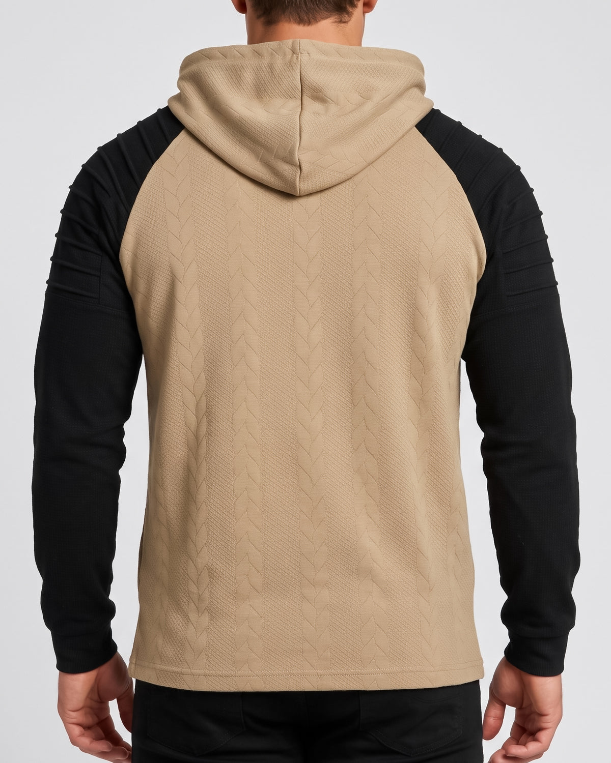 KZZ Men's loose-fit cable pullover hoodie with drawstring
