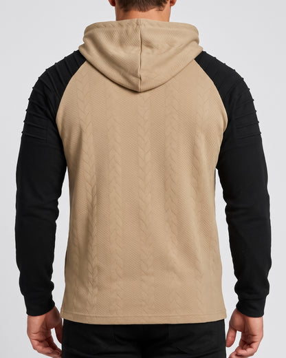 KZZ Men's loose-fit cable pullover hoodie with drawstring