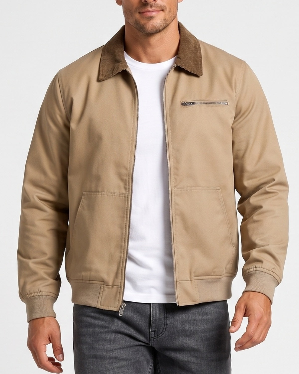 KZZ Vintage-Style Workwear Zip-Up Jacket