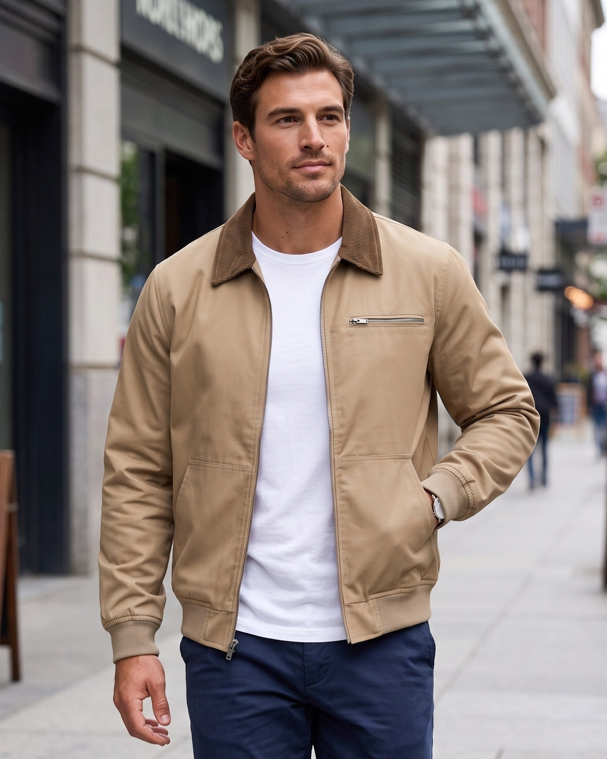 KZZ Vintage-Style Workwear Zip-Up Jacket