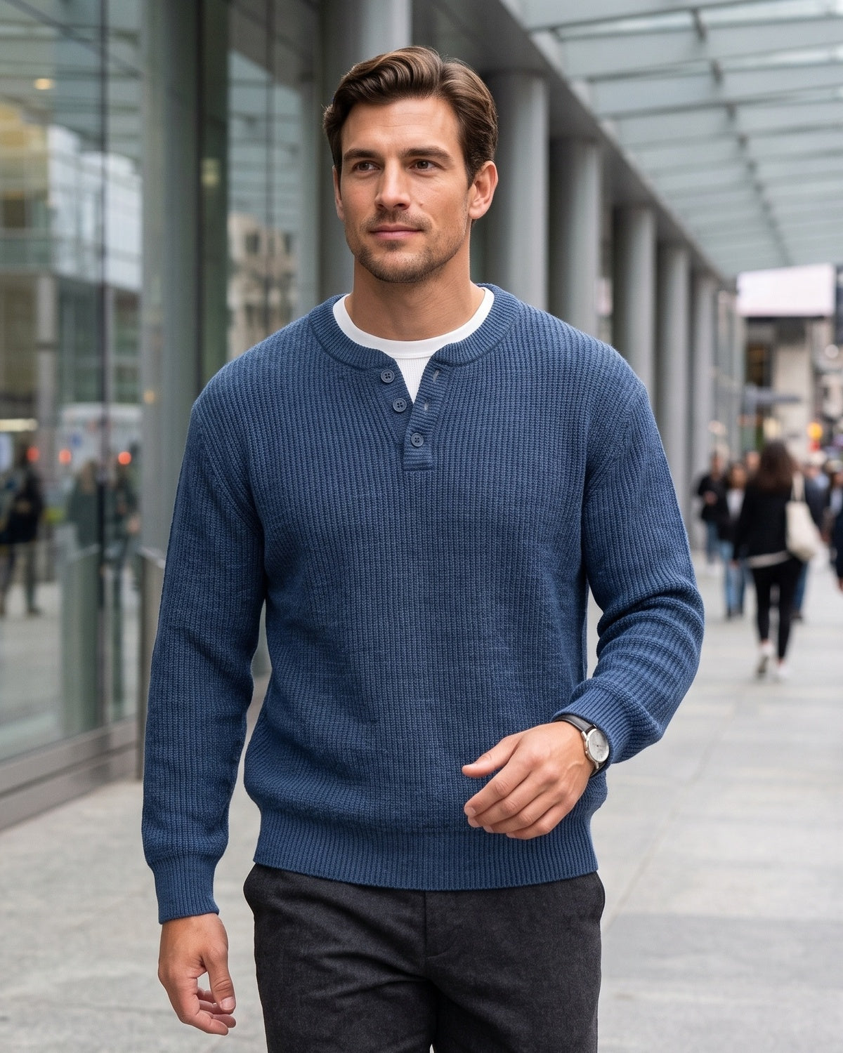 KZZ Men’s faux-layered Henley-neck top