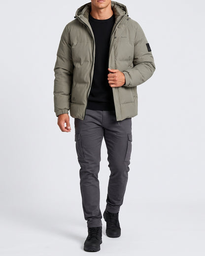 KZZ Men's Casual Solid Color Short Hooded Jacket