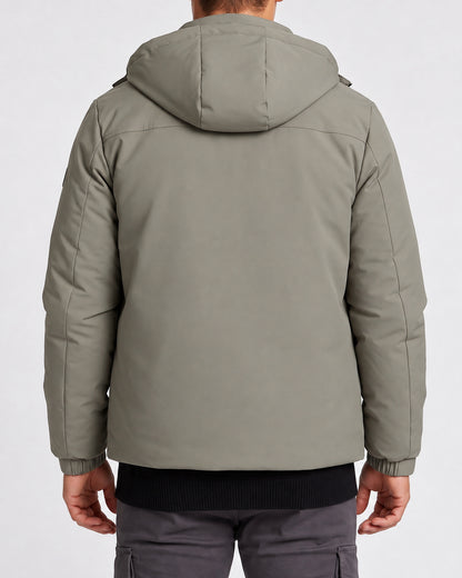 KZZ Men's Casual Solid Color Short Hooded Jacket