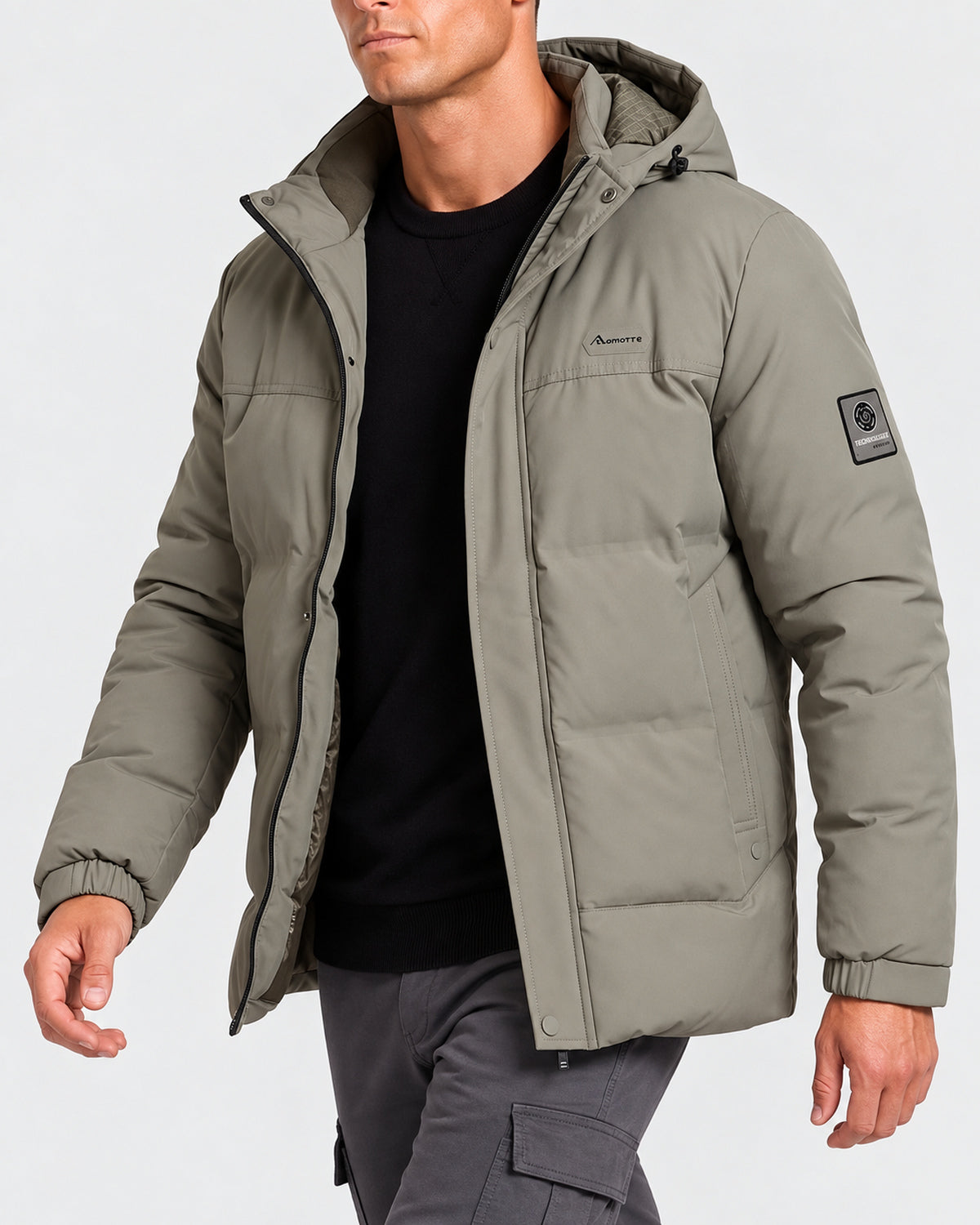 KZZ Men's Casual Solid Color Short Hooded Jacket