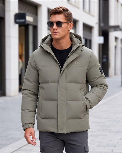 KZZ Men's Casual Solid Color Short Hooded Jacket
